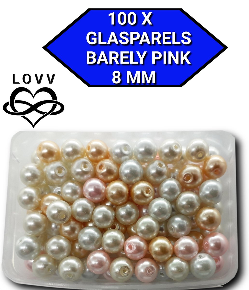 Kralen- Sieraden Maken- 100 Glasparels-Peach Parelmoer-8 mm