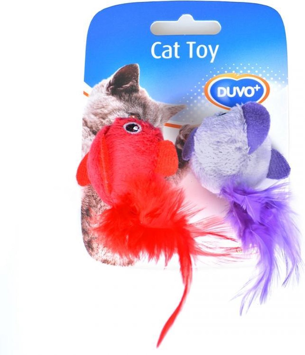 Duvo+ Assortiment vogel met veren Rood/purper 2st - 13x10x3