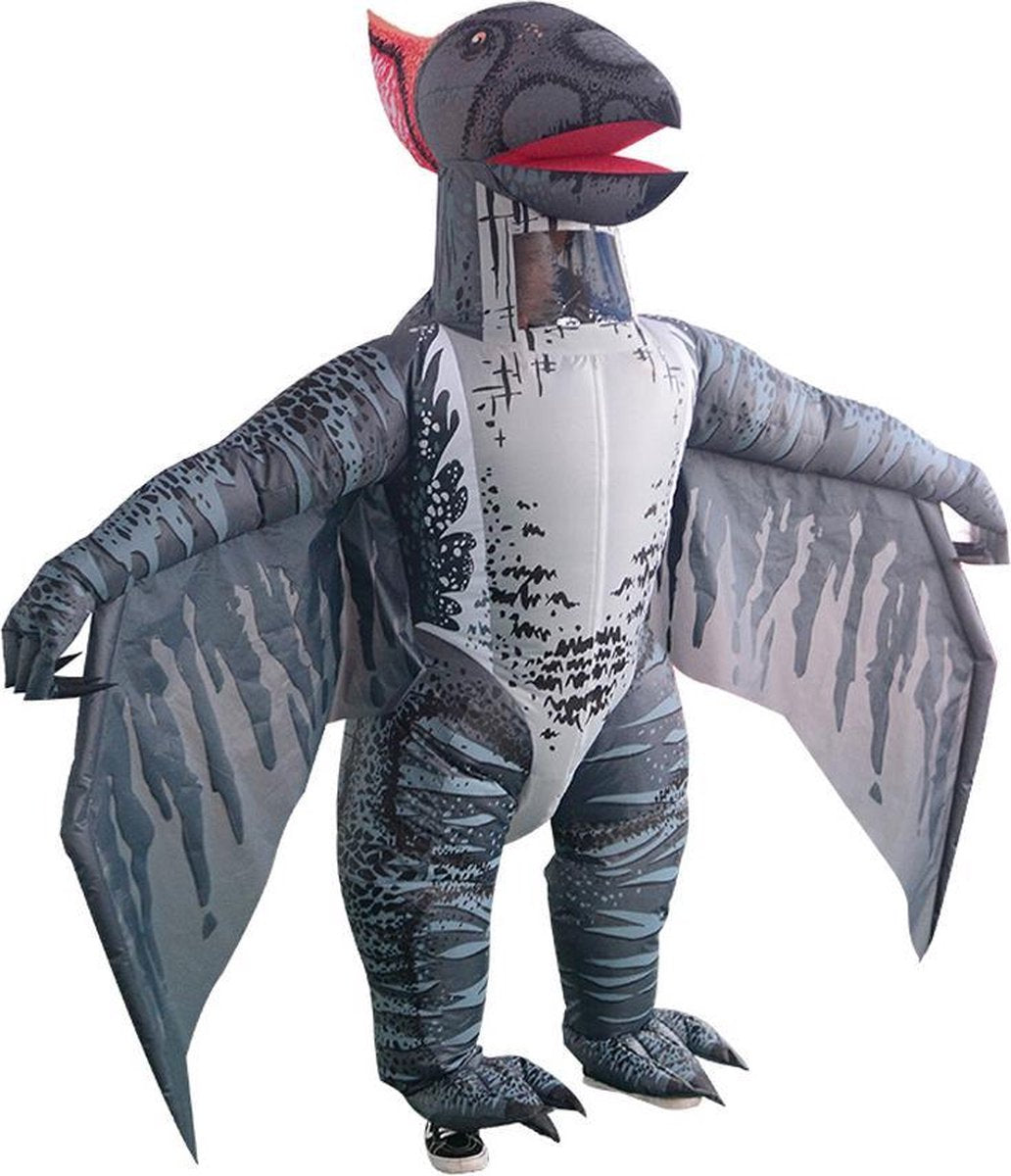 Opblaasbaar vliegende dino kostuum VOLWASSEN grijs vleugels - one size - dino pak Pterosaurus Jurassic World™ dinopak
