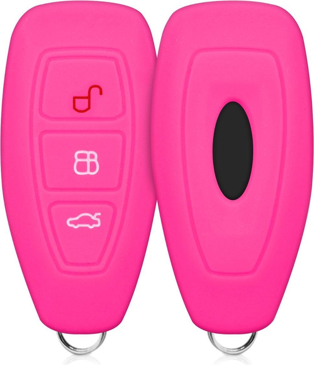 kwmobile autosleutelhoes voor Ford 3-knops autosleutel Keyless Go - Siliconen beschermhoes in roze