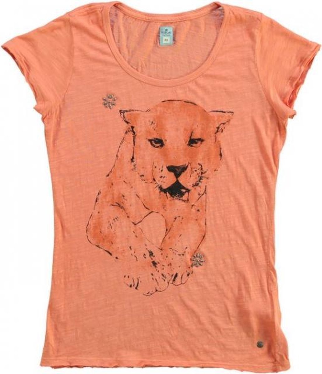 Replay t-shirt koraal met studs - Maat XS