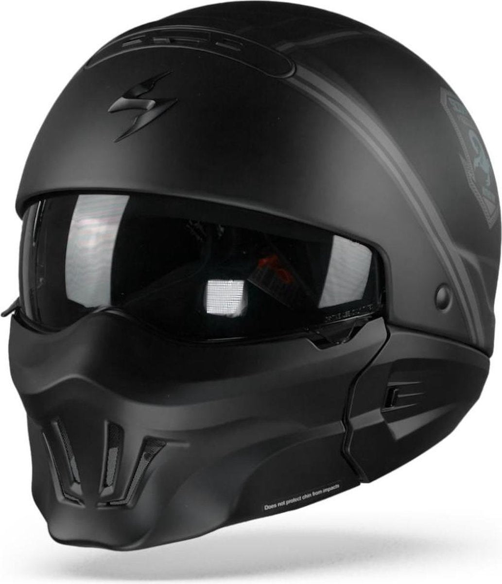 Scorpion EXO-Combat Evo Unborn Matt Black Silver Jet Jethelm - Motorhelm - Maat S