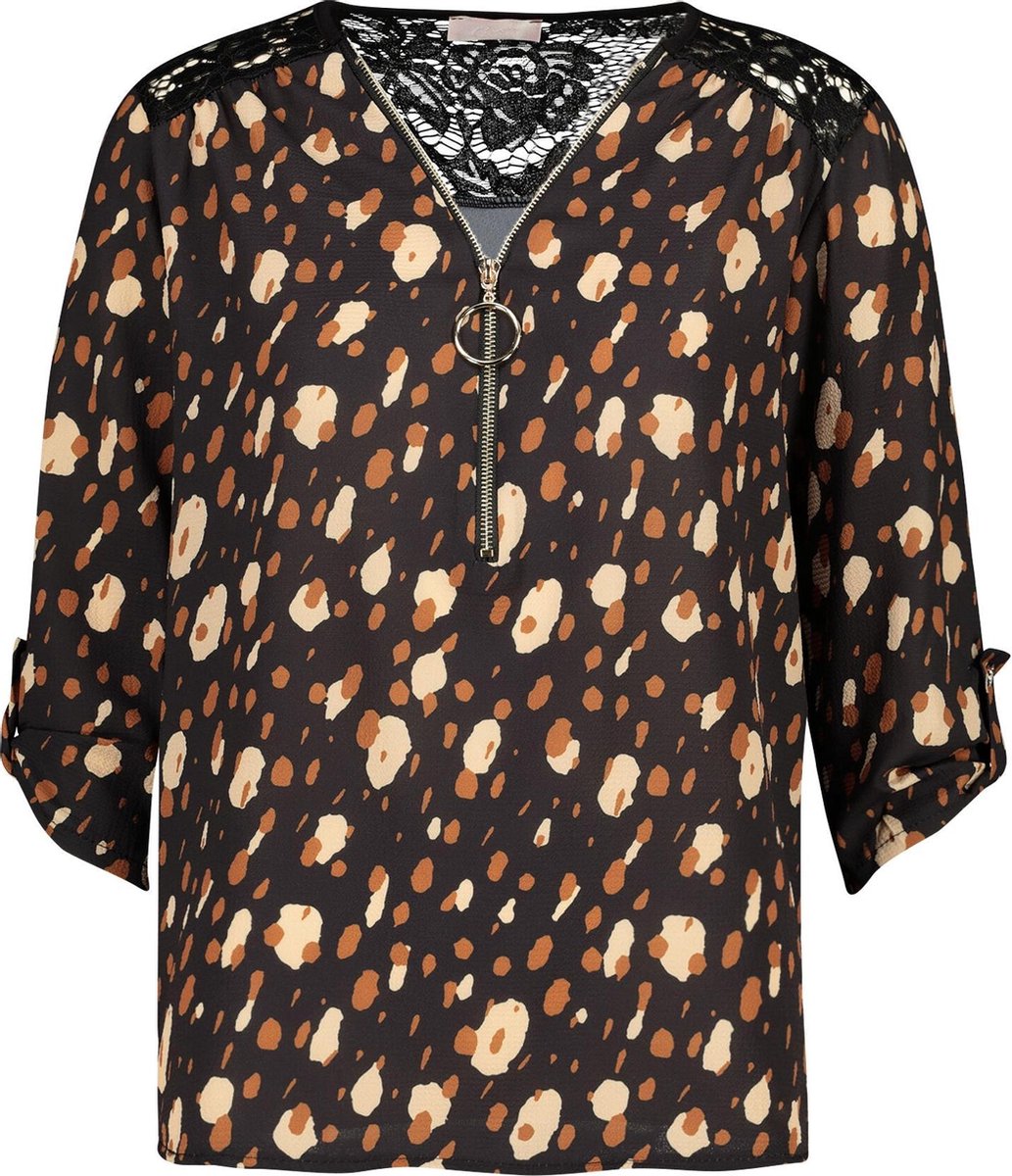Cassis - Blouse met een luipaardprint en kant - Caramel
