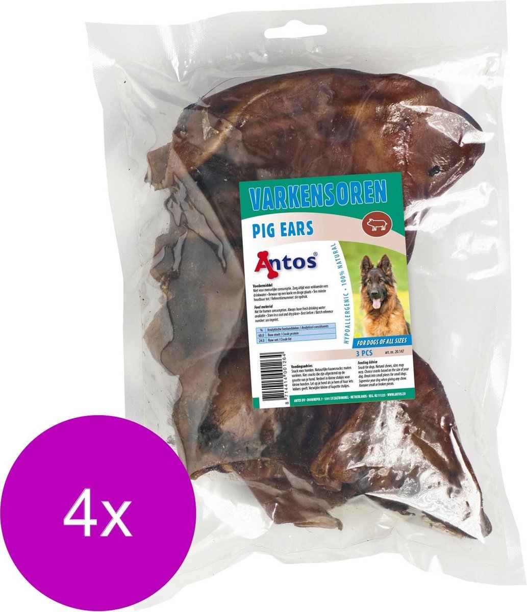 Antos Varkensoor Varken - Hondensnacks - 4 x 3 stuks