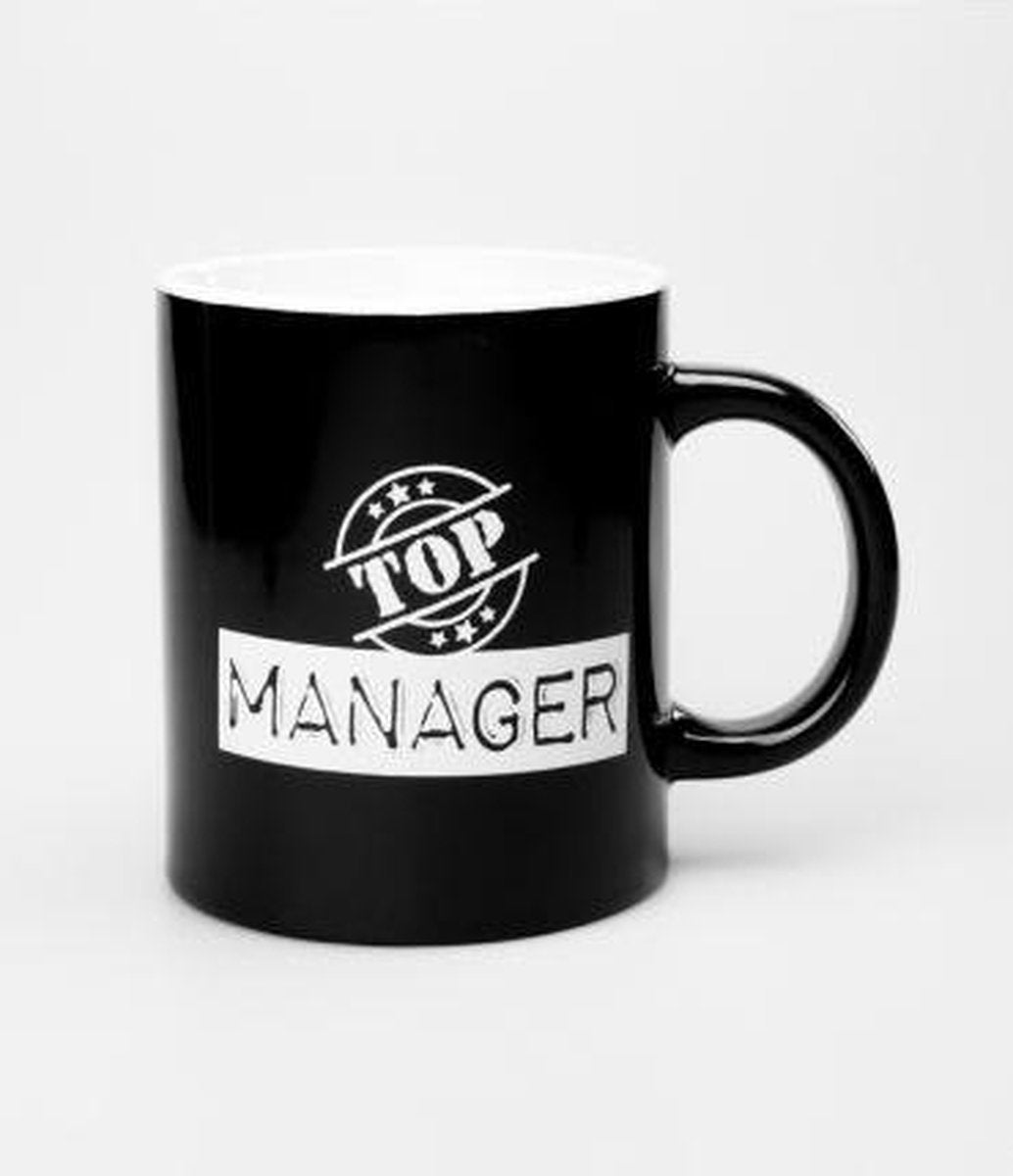 Zwart Wit Mok - Top Manager - Gevuld met luxe cocktailmix - In cadeauverpakking met krullint