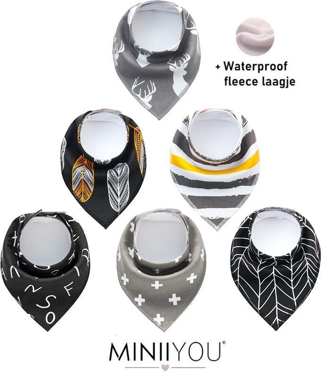 MINIIYOU Bandana Kwijlslabbetjes - Veer - 6 Stuks - Puntslabbetjes -  Waterproof