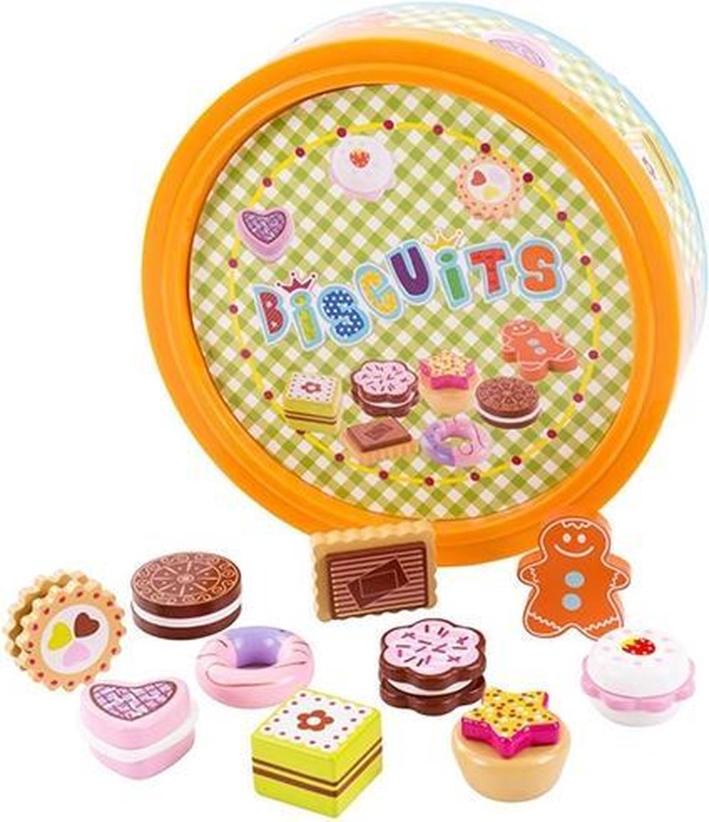 Trommel met houten koekjes