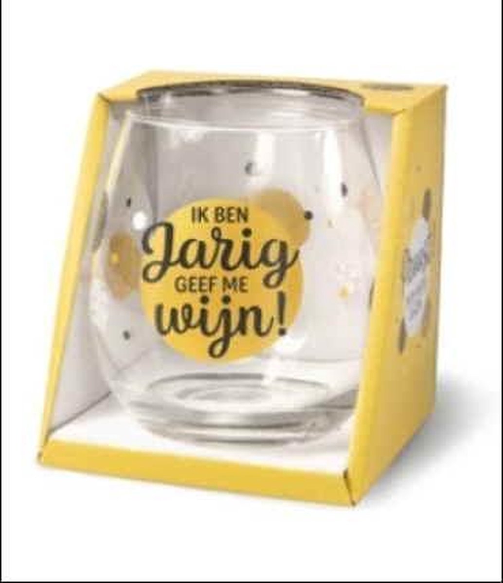Wijnglas - Waterglas - Ik ben jarig geef me wijn! - In cadeauverpakking met gekleurd lint