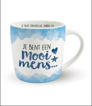 Enjoy Mok - Je bent een mooi mens - Gevuld met verpakte Italiaanse Sorini bonbons - In cadeauverpakking met gekleurd lint - GRATIS: zijden lint met de tekst: "Speciaal voor jou"