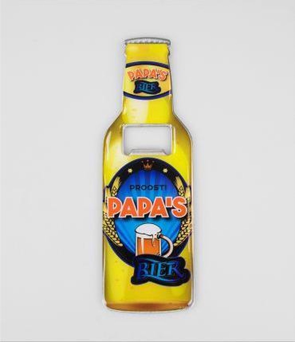 Bieropener - Magnetisch - Papa's bier - In cadeauverpakking met gekleurd lint