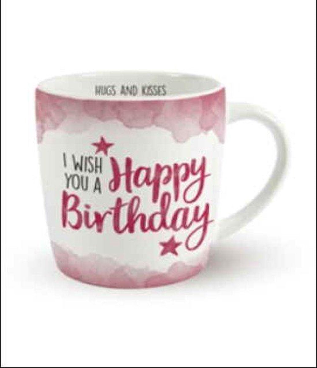 Enjoy Mok - I wish you a Happy Birthday  - In cadeauverpakking met gekleurd lint - GRATIS: zijden lint met de tekst: "Speciaal voor jou"