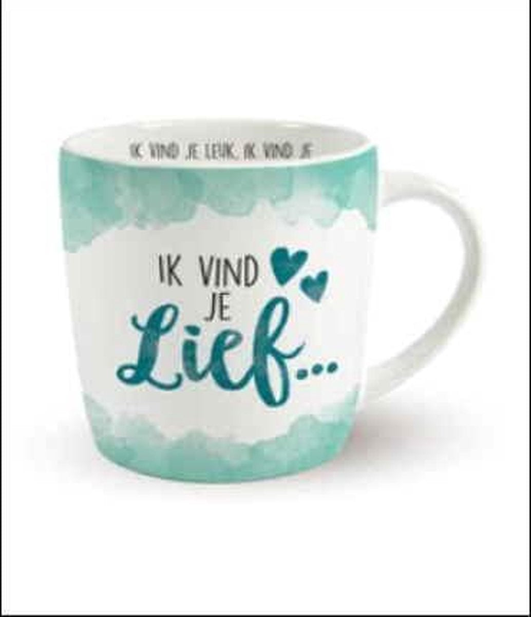Enjoy Mok - Ik vind je lief - Gevuld met een luxe toffeemix - In cadeauverpakking met gekleurd lint