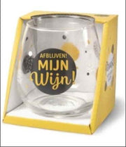 Wijnglas - Waterglas - Afblijven mijn wijn - Gevuld met verpakte Italiaanse bonbons - In cadeauverpakking met gekleurd lint