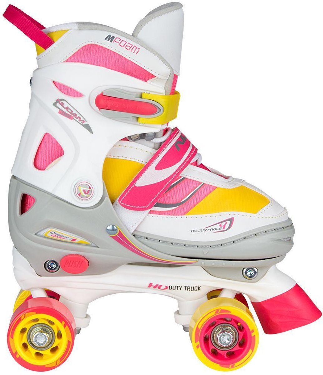Nijdam Rolschaatsen Verstelbaar Semi-Softboot - Rave Skate - Fluorroze/Fluorgeel/Wit/Grijs/Antraciet - 34-37