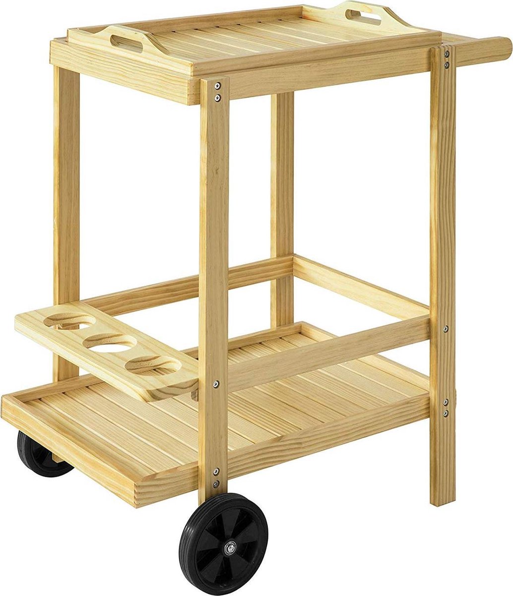 Simpletrade Keukentrolley - Serveerwagen - 2 Wielen - Flessenhouder - Bamboe - 53x85x76 cm