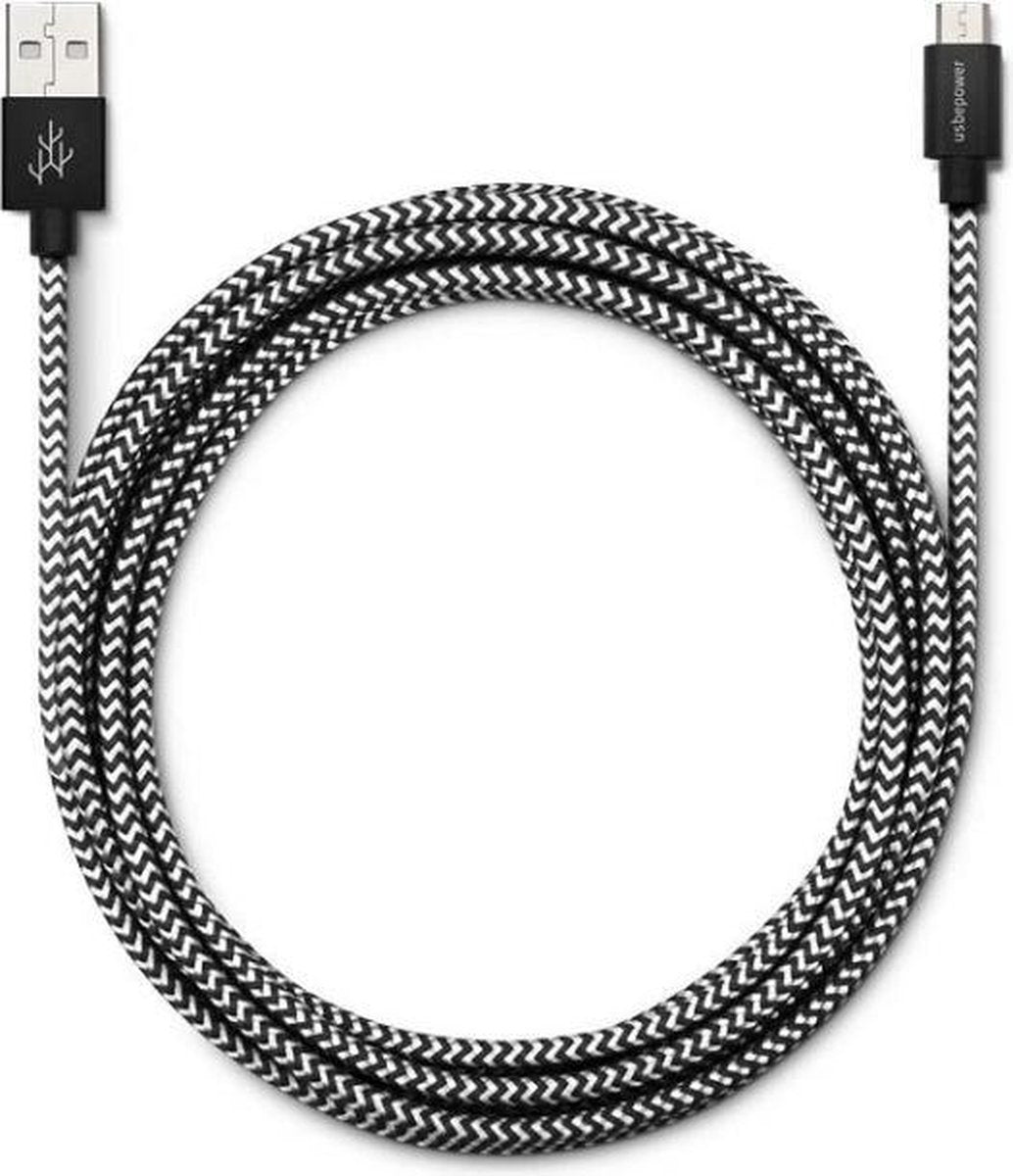 USBEPOWER FAB 250cm USB kabel met micro USB connector - zwart/wit