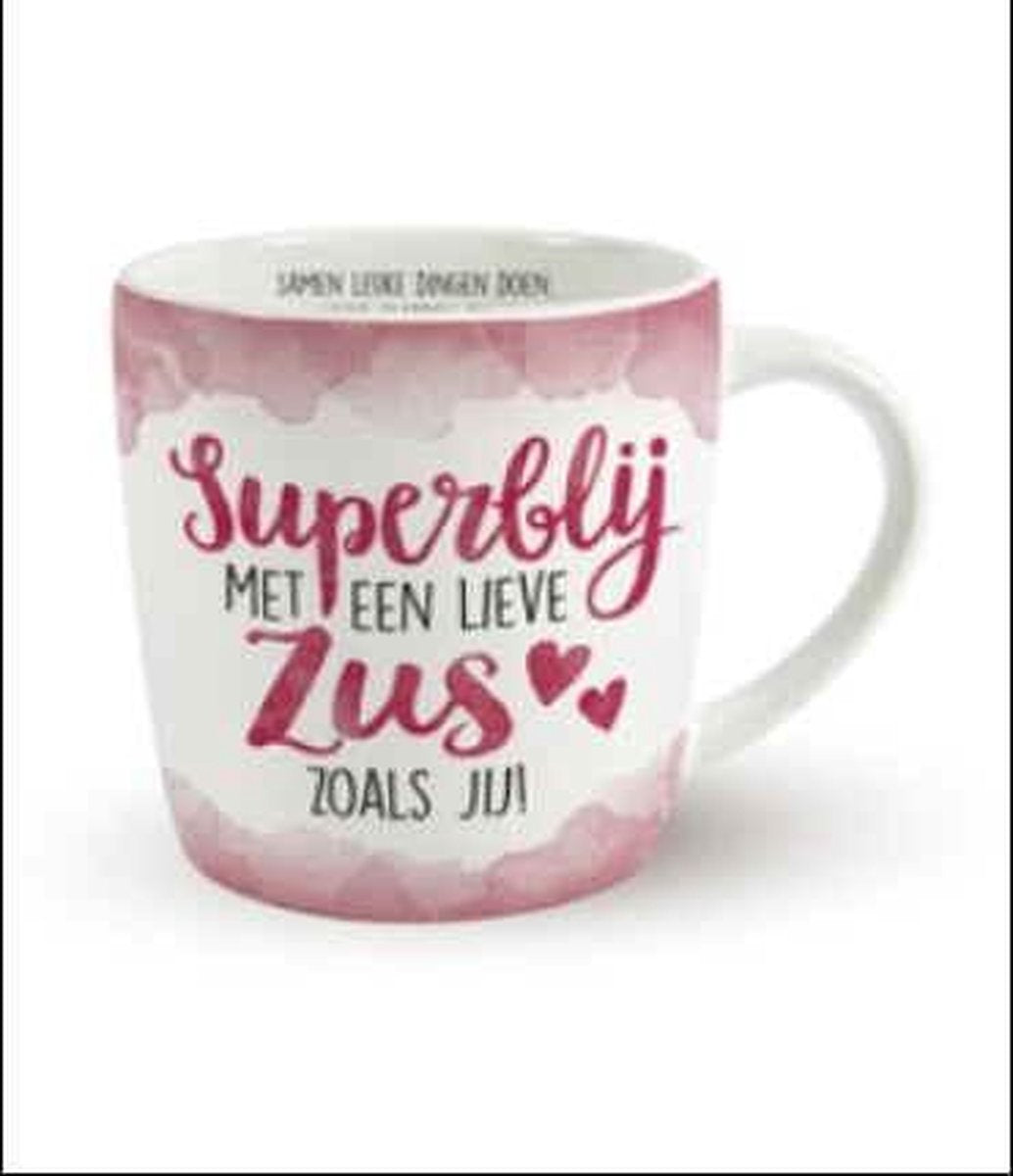 Enjoy Mok - Superblij met een lieve Zus zoals jij - In cadeauverpakking met gekleurd lint - GRATIS: zijden lint met de tekst: "Speciaal voor jou"