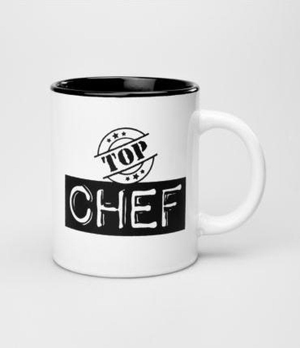 Zwart Wit Mok - Top Chef - Gevuld met dropmix -  In cadeauverpakking met gekleurd lint