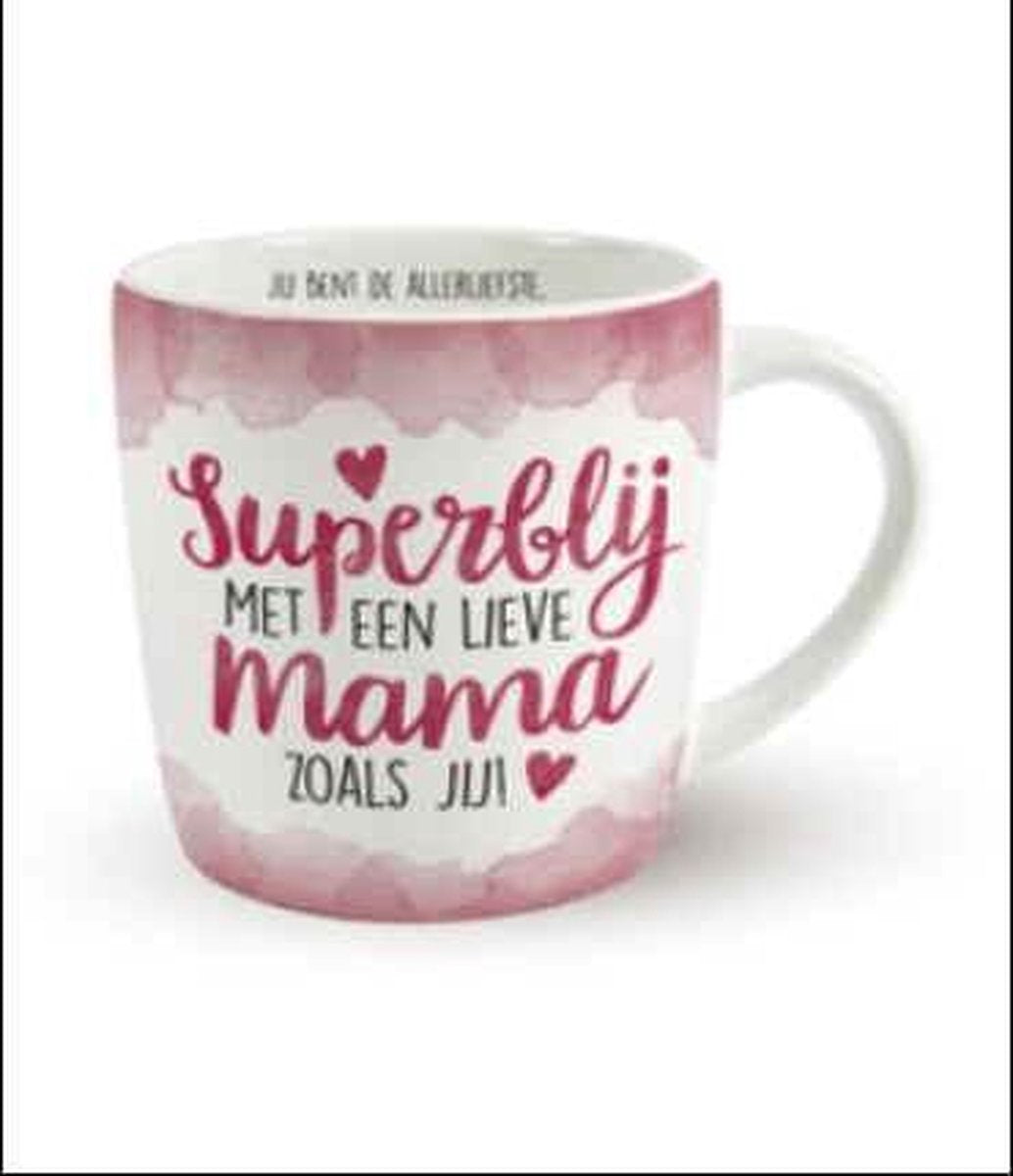 Enjoy Mok - Superblij met een lieve Mama zoals jij - Gevuld met verpakte Italiaanse Sorini bonbons - In cadeauverpakking met gekleurd lint - GRATIS: zijden lint met de tekst: "Speciaal voor jou"