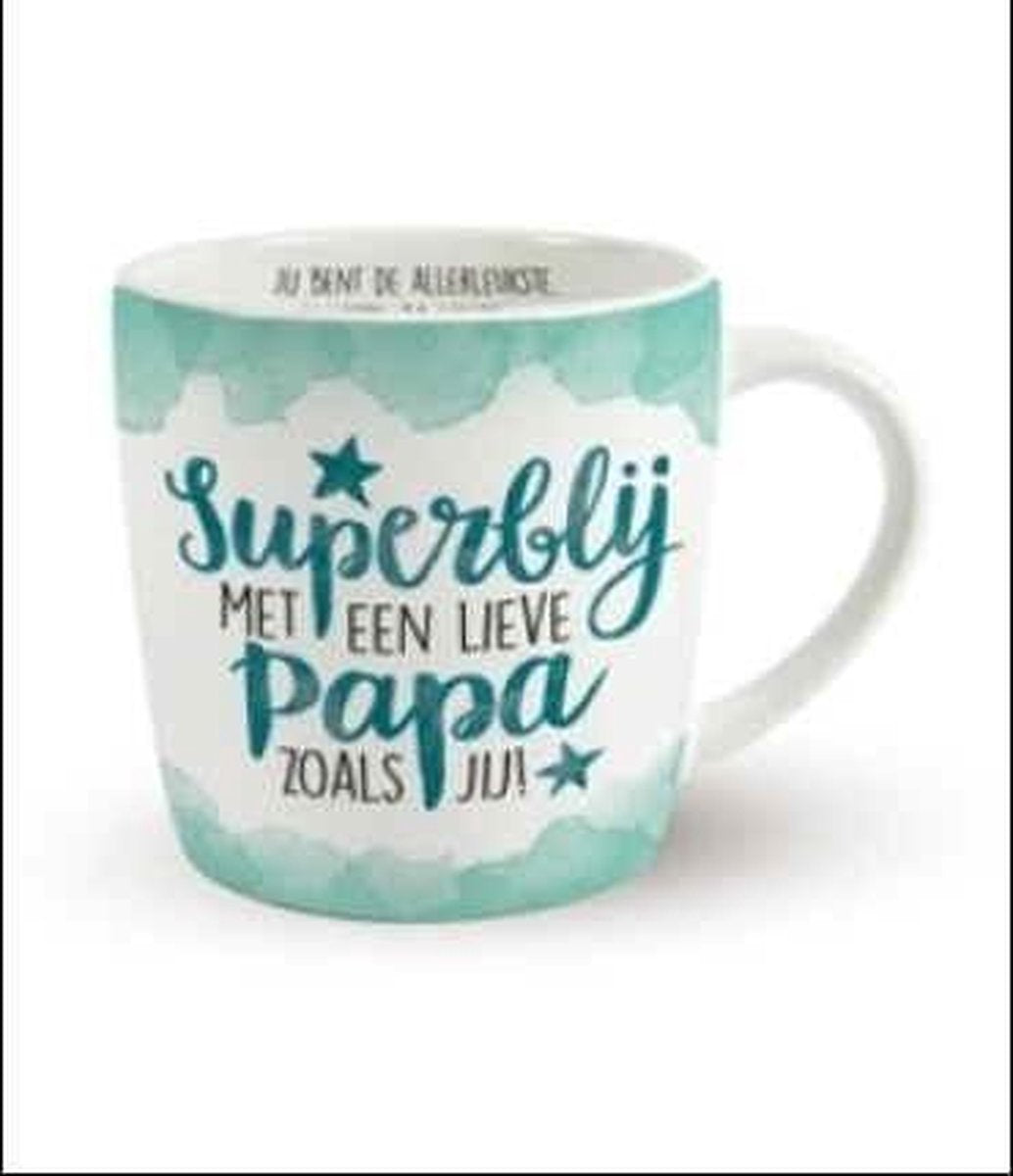 Enjoy Mok - Superblij met een lieve Papa zoals jij - Gevuld met een luxe toffeemix - In cadeauverpakking met gekleurd lint - GRATIS: zijden lint met de tekst: "Speciaal voor jou"