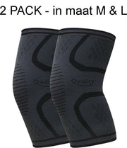 Kniebandage Knie Brace MET Unieke Anti Slip Strip MAAT L - Kniebrace Bescherming Ortho Compressie - Elastisch Massage - Hardlopen Fitnessen Wielrennen - Licht tot Middelzware Knieklachten - Zwart / Grijs –  Beschikbaar in MAAT M & L - Qwality4u