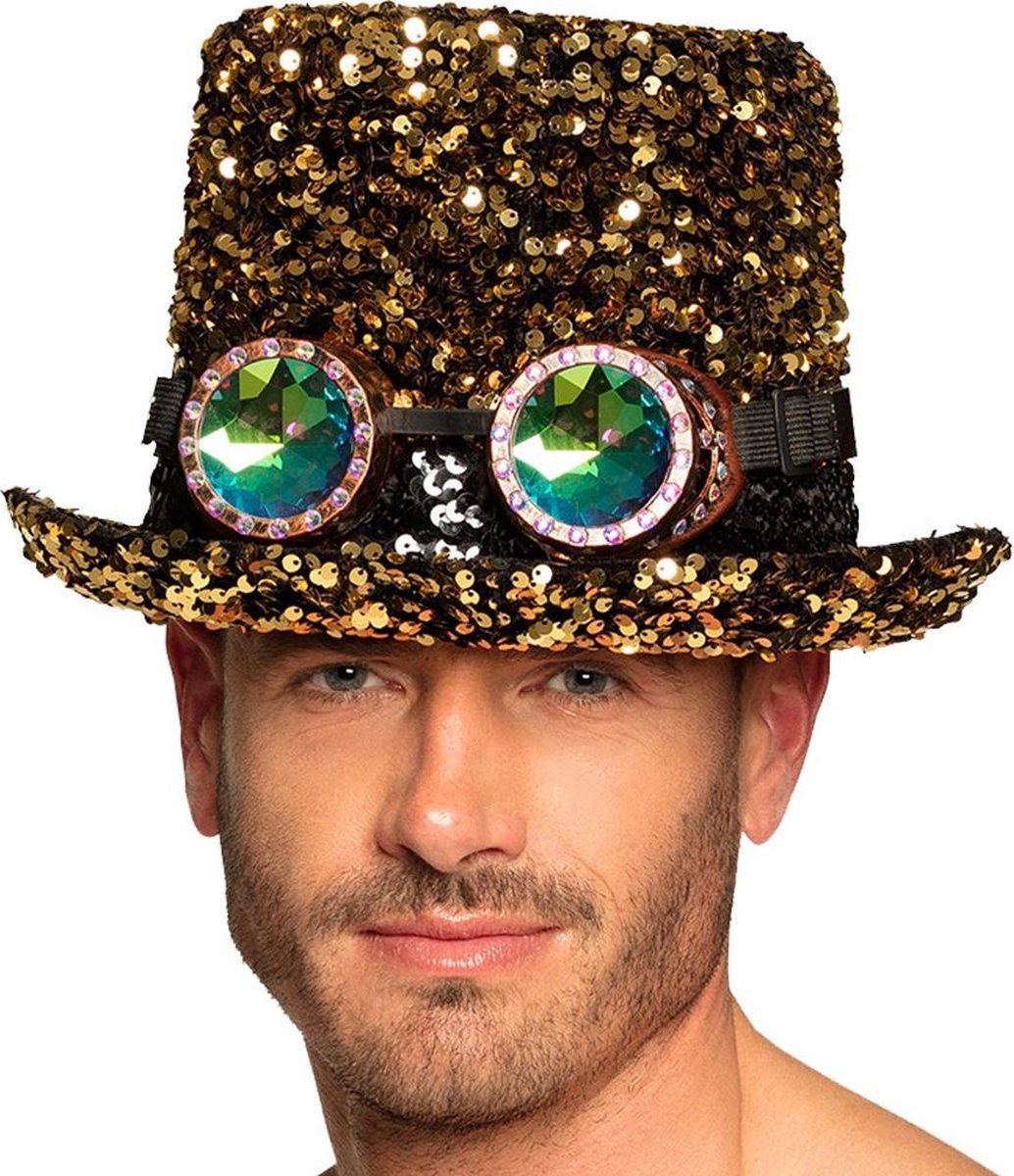 Steampunk pailletten hoed Desert dream goud.