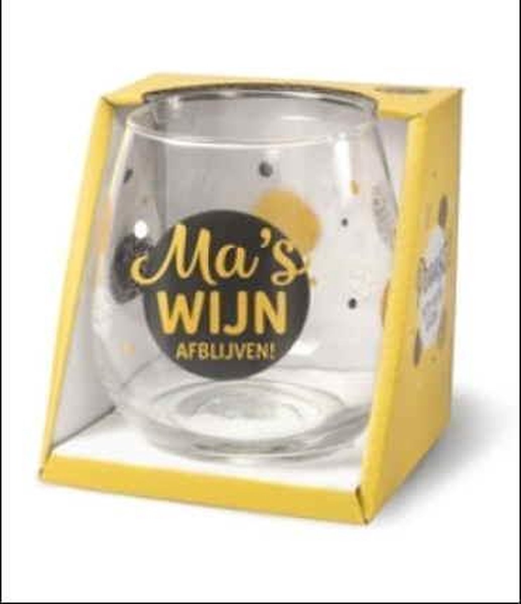 Wijnglas - Waterglas - Ma's wijn afblijven - Gevuld met toffeemix - In cadeauverpakking met gekleurd lint