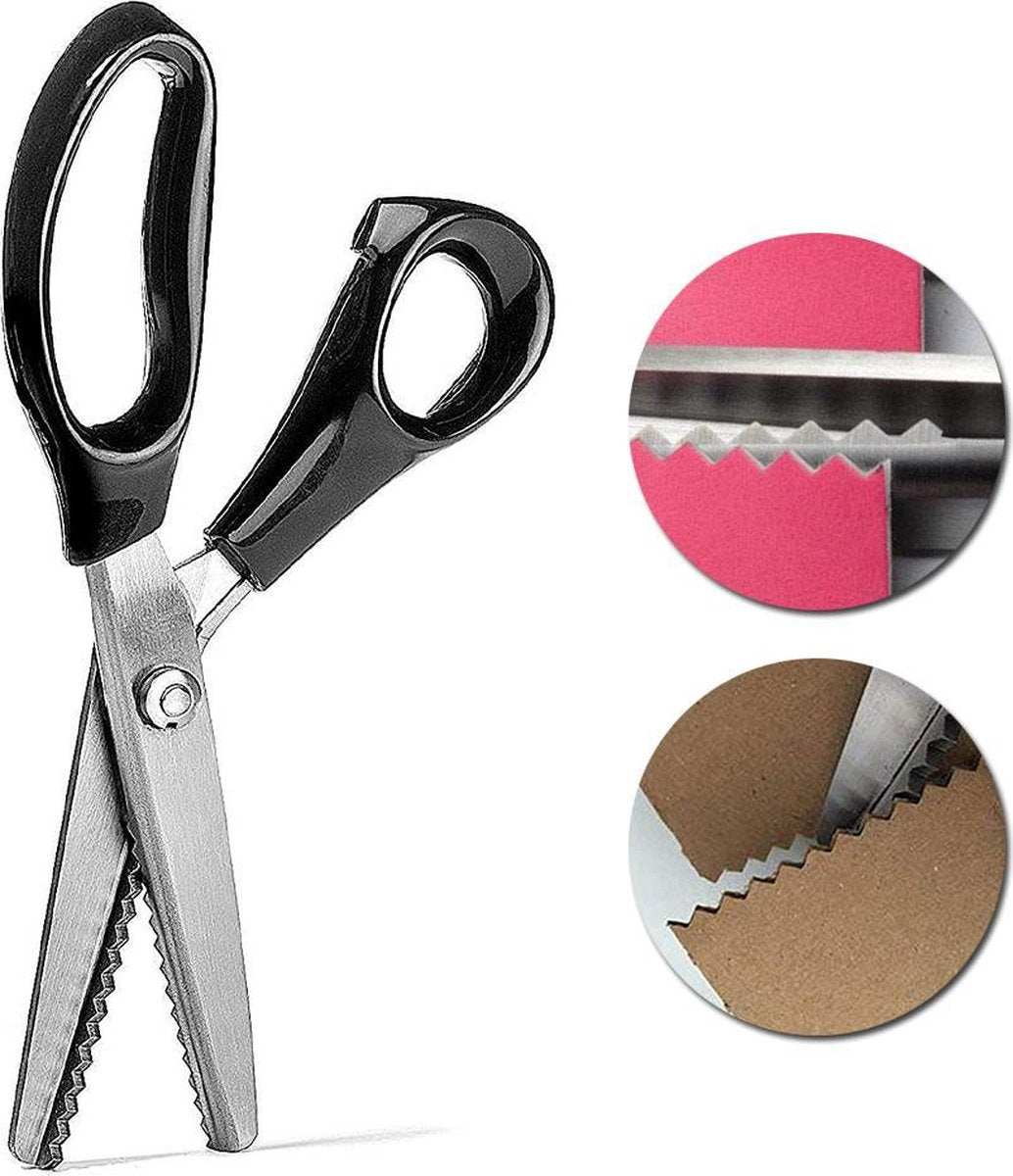 *VERNIEUWD* Kartelschaar | Ergonomische vorm | Stoffenschaar | Kleermakersschaar | Scharen | Zigzag schaar | Coupeuseschaar | Geschikt voor elke stof | 24 CM | Zwart