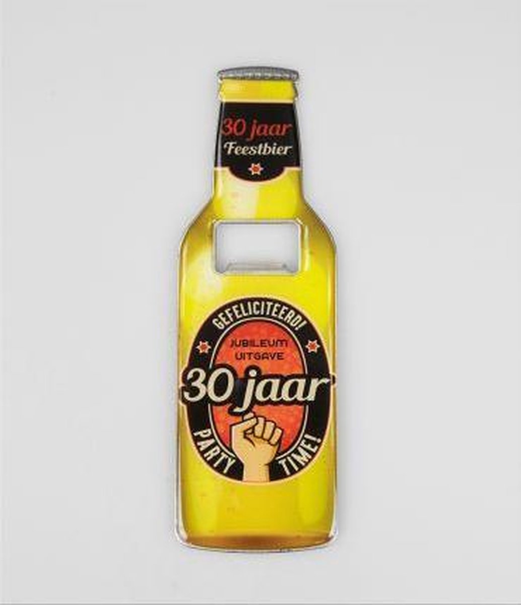 Bieropener - Magnetisch - 30 jaar - In cadeauverpakking met gekleurd lint