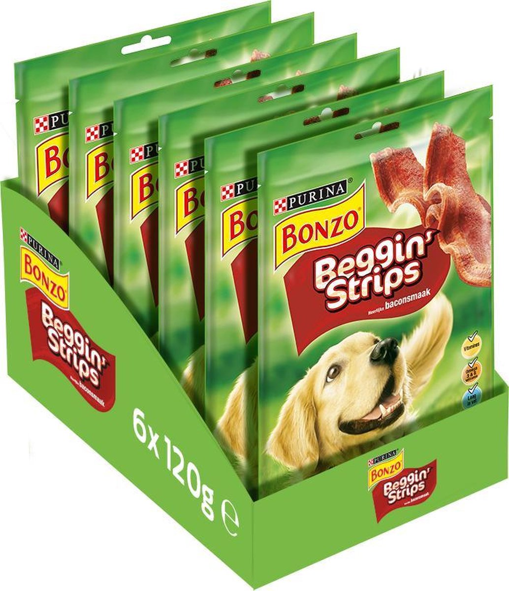 Bonzo Beggin' Strips - Hondensnacks Bacon - 6 x 120g