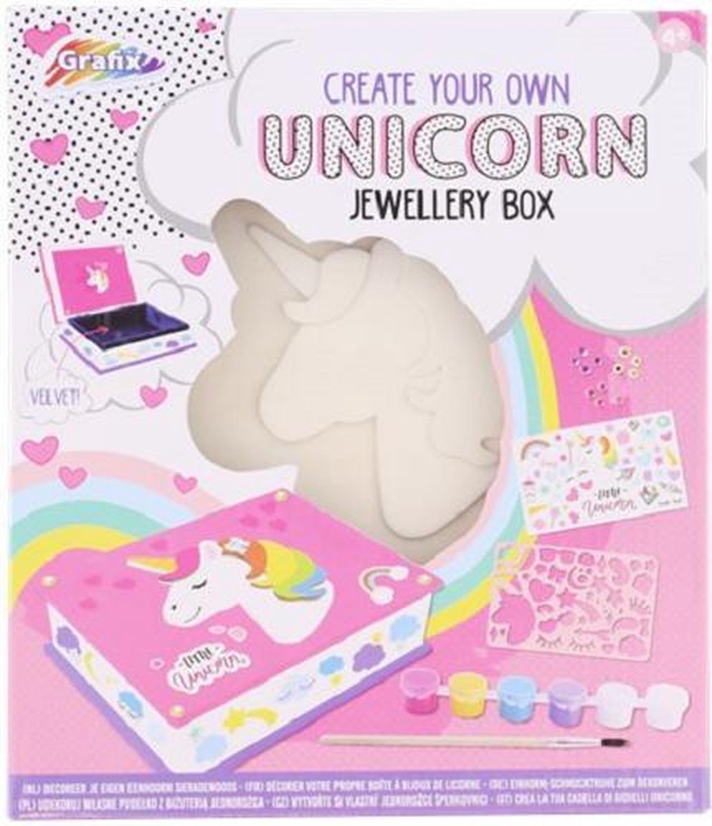 Grafix - versier je eigen sieradendoos - Houten sieraden kistje - Unicorn