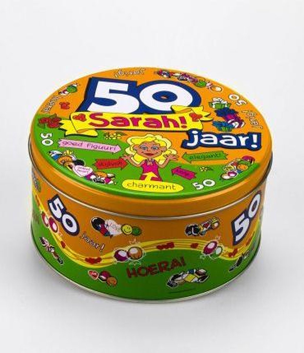 Verjaardag - Snoeptrommel - Sarah - Gevuld met snoepmix - In cadeauverpakking met gekleurd lint