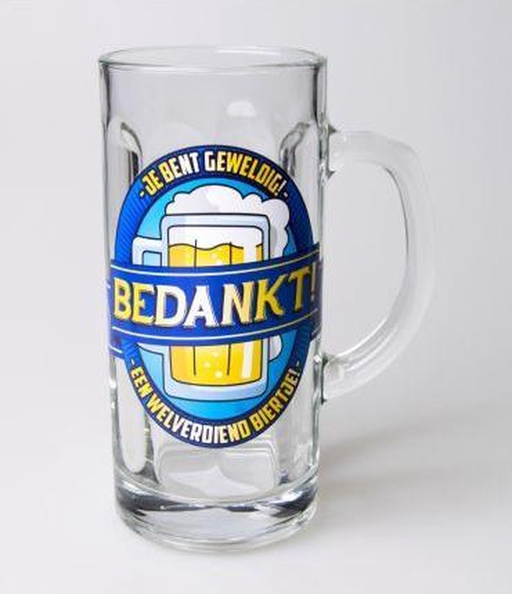 Bierpul - Bedankt! - Je bent geweldig  - Gevuld met gele snoepmix - En een schuimkraag van witte snoepmix - In cadeauverpalling met gekleurd lint