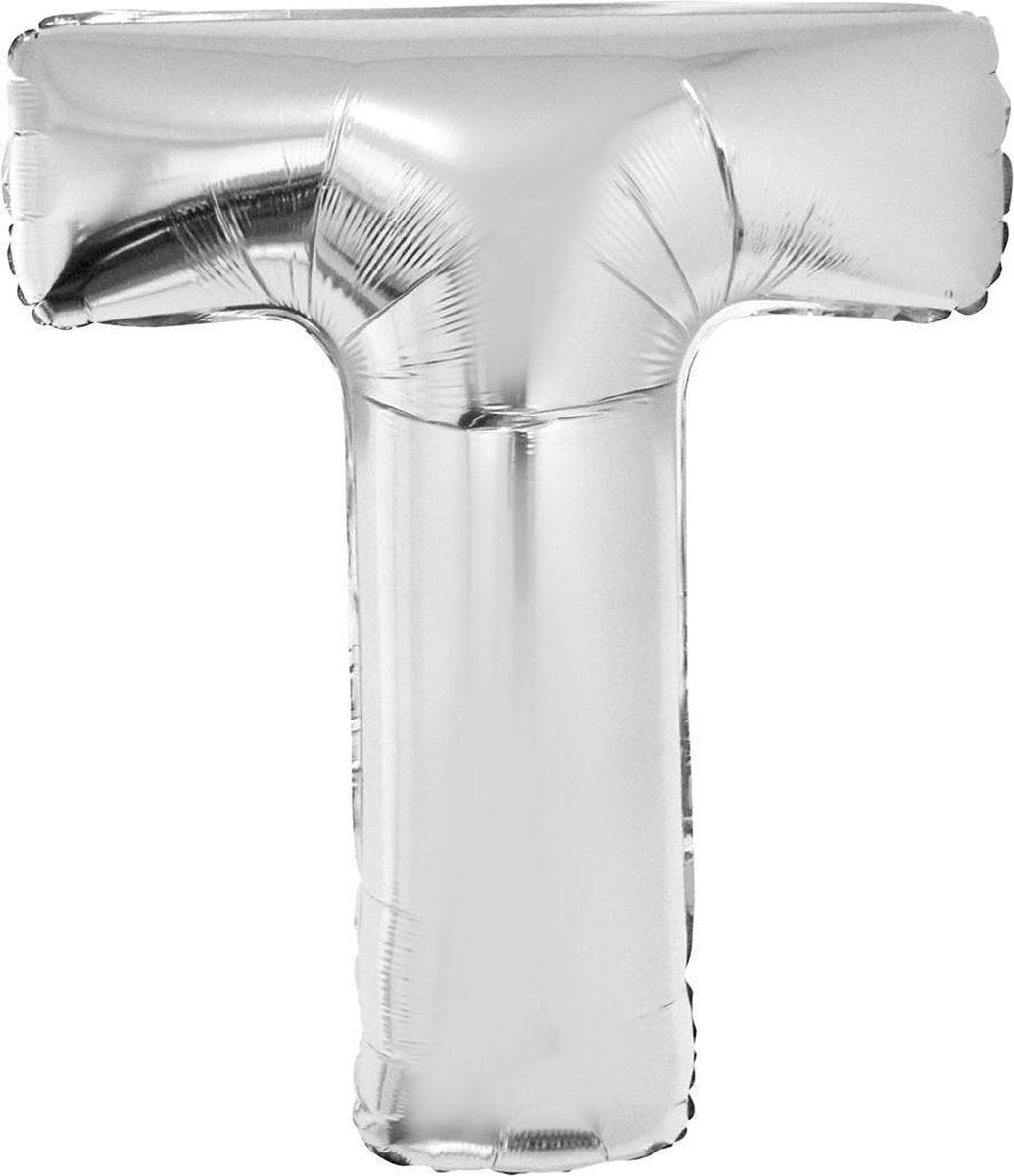 Grote folie ballon letter T Zilver