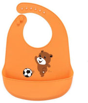Siliconen Slabbetje met opvangbak - Beer met voetbal oranje EK | BPA - Vrij | Baby en Peuter Slabbetje