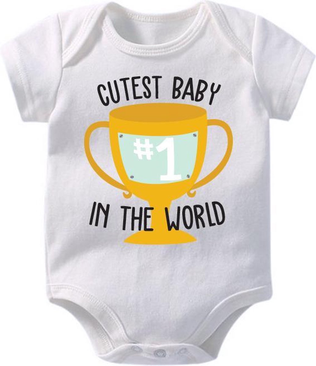 Hospitrix Baby Rompertje met Tekst Cutest Baby in the world| 0-3 maanden | Korte Mouw | Cadeau voor Zwangerschap