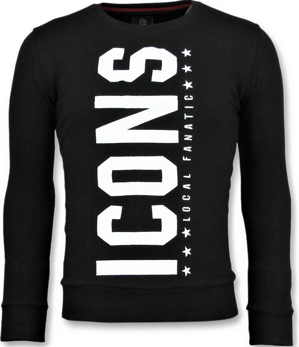 Local Fanatic ICONS Vertical - Grappige Sweater Heren - 6353Z - Zwart - Maten: XXL
