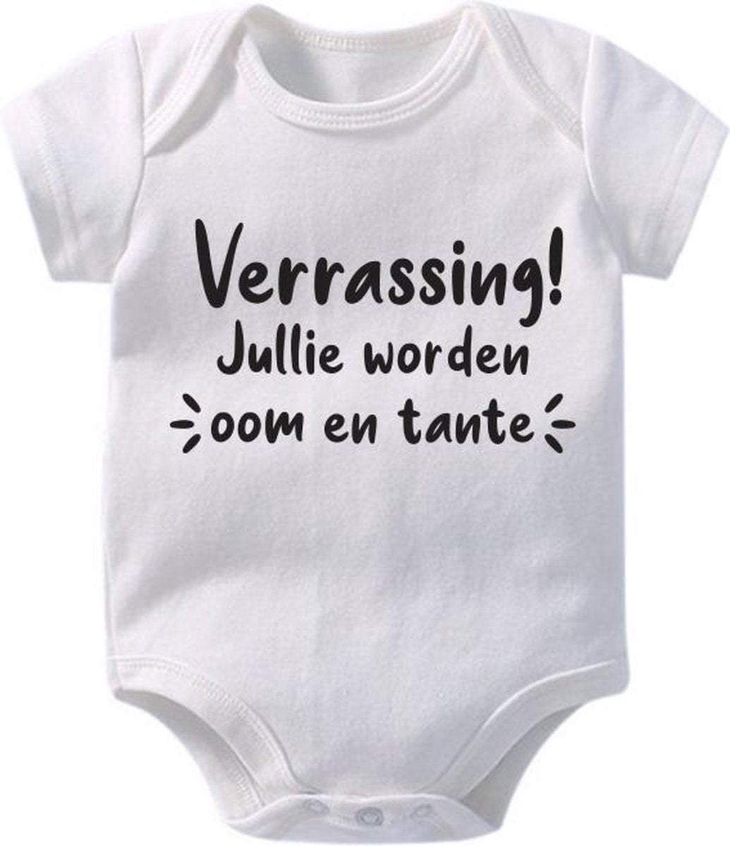 Hospitrix Baby Rompertje met Tekst Verrassing! Jullie worden oom en tante | 0-3 maanden |  Korte Mouw | Cadeau voor Zwangerschap