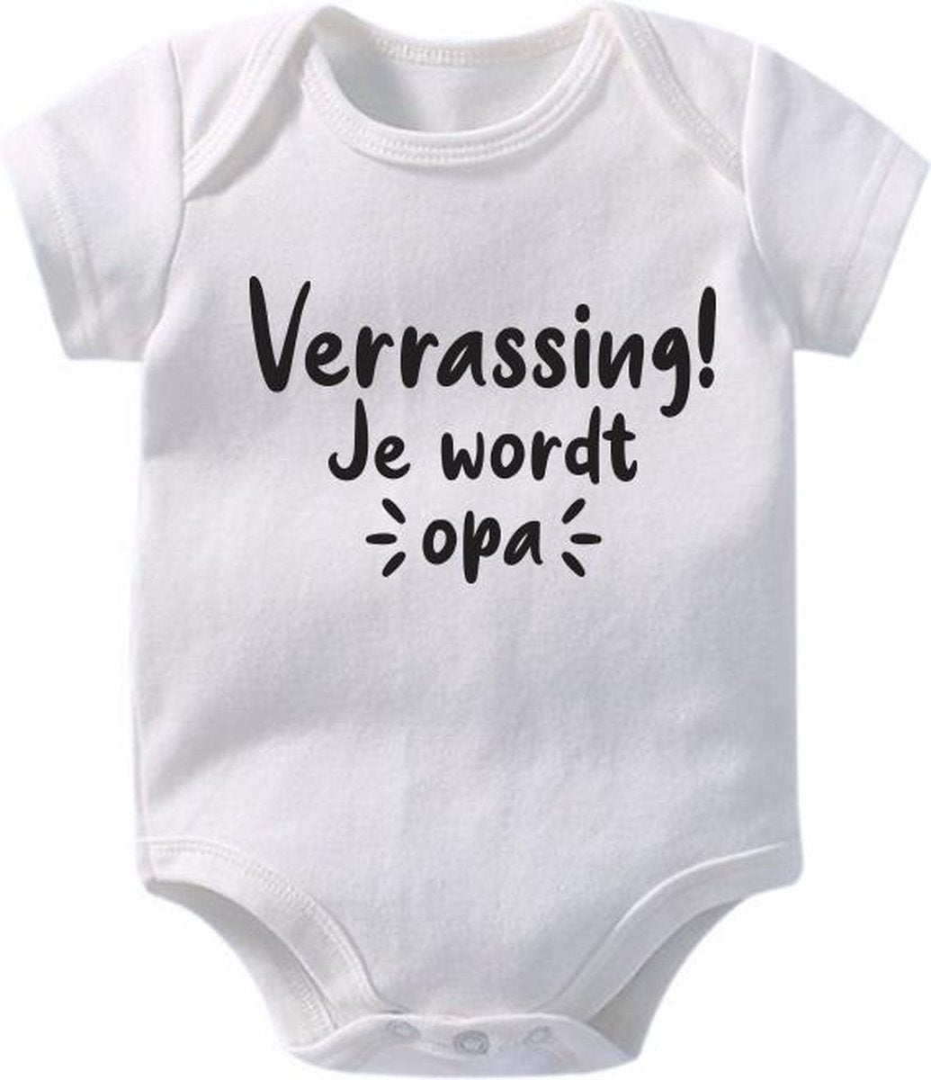 Hospitrix Baby Rompertje me Tekst  Verrassing! Je wordt opa| 0-3 maanden | Korte Mouw | Cadeau voor Zwangerschap