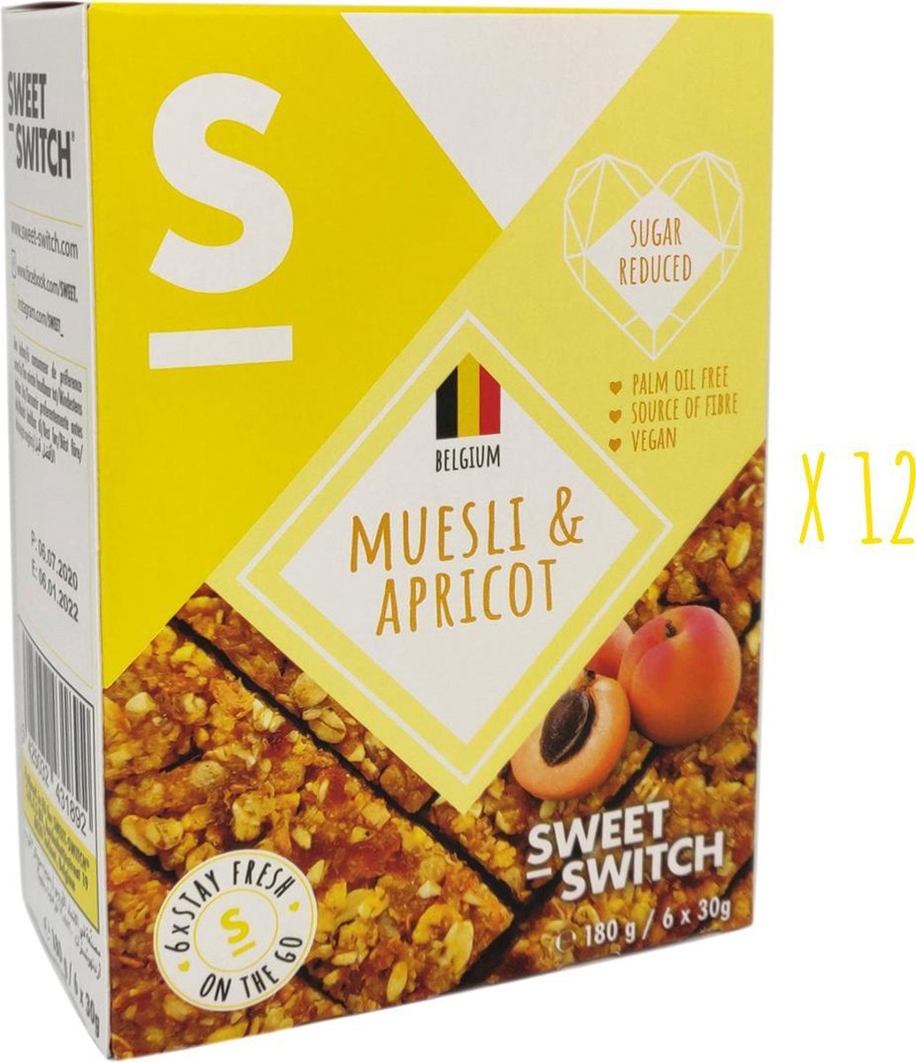 SWEET-SWITCH® - Mueslireep - Abrikoos - Gedroogd Fruit - Muesli - Snacks - Koek - Suikerarm - Palmolievrij - Vegan - 12 x (6 x 30 g)