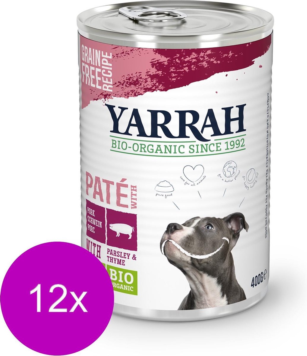 Yarrah Bio Hondenvoer Pate - Varken - Hondenvoer - 12 x 400 g