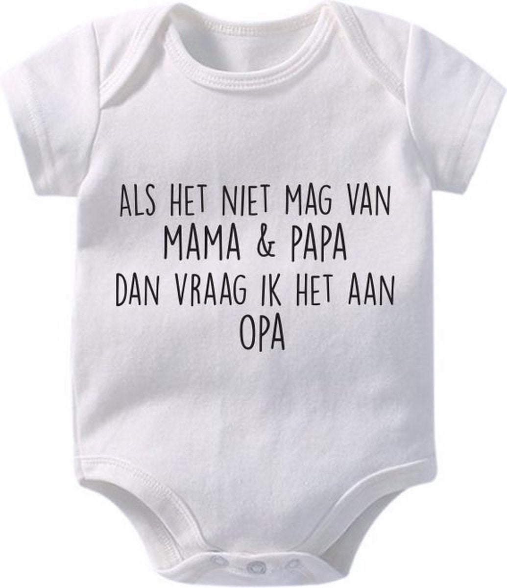 Hospitrix Baby Rompertje met Tekst Als het niet mag van mama & papa dan vraag ik het aan opa| 0-3 maanden | Korte Mouw | Cadeau voor Zwangerschap