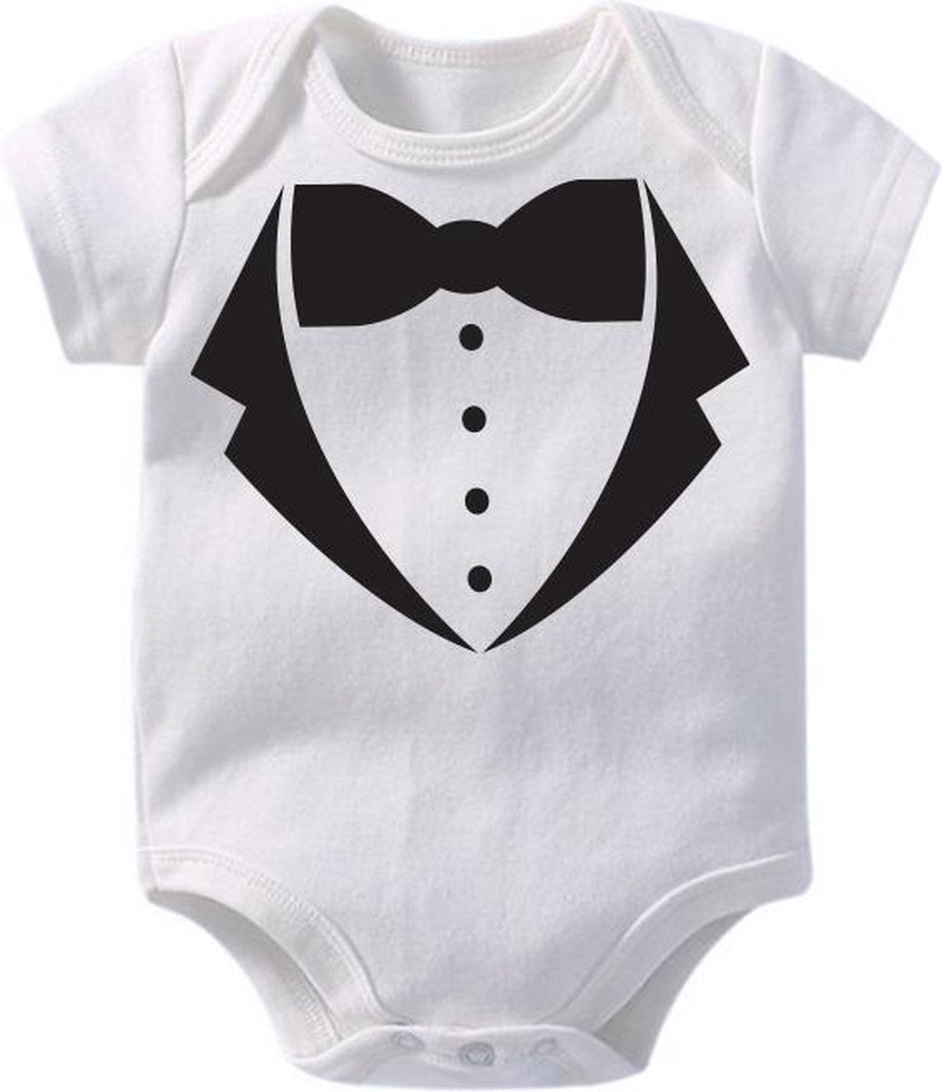 Hospitrix Baby Rompertje met Opdruk Tuxedo | 0-3 maanden |  Korte Mouw | Cadeau voor Zwangerschap