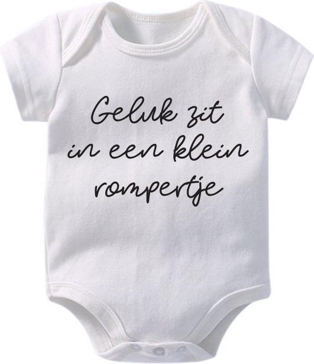 Hospitrix Baby Rompertje met Tekst Geluk zit in een klein rompertje| 0-3 maanden |  Korte Mouw | Cadeau voor Zwangerschap