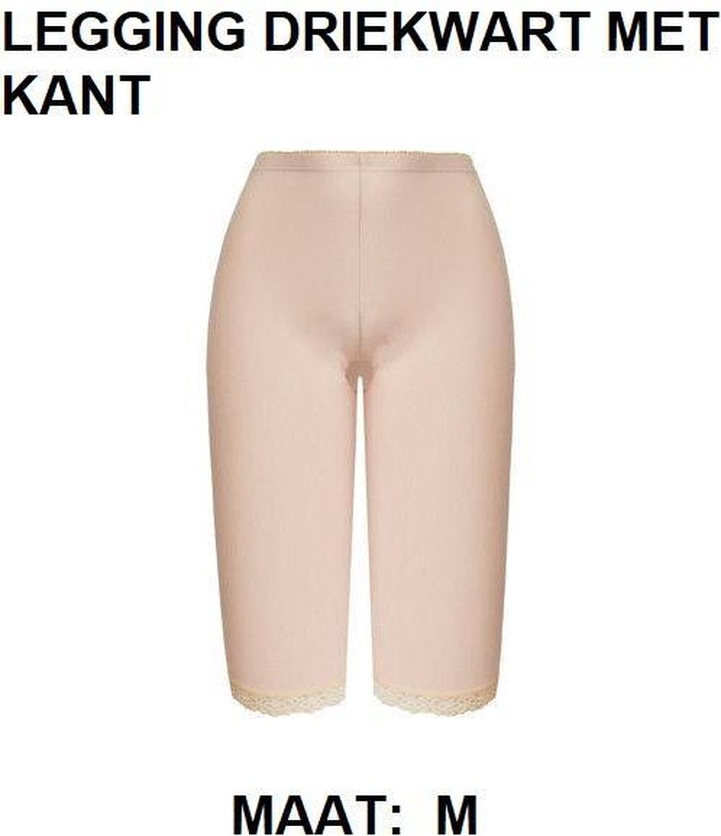DAMES  LEGGING /DRIEKWART/HIGH WAIST/MET KANT/KATOEN/BASIC /BEIGE/ MAAT M