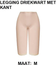 DAMES  LEGGING /DRIEKWART/HIGH WAIST/MET KANT/KATOEN/BASIC /BEIGE/ MAAT M