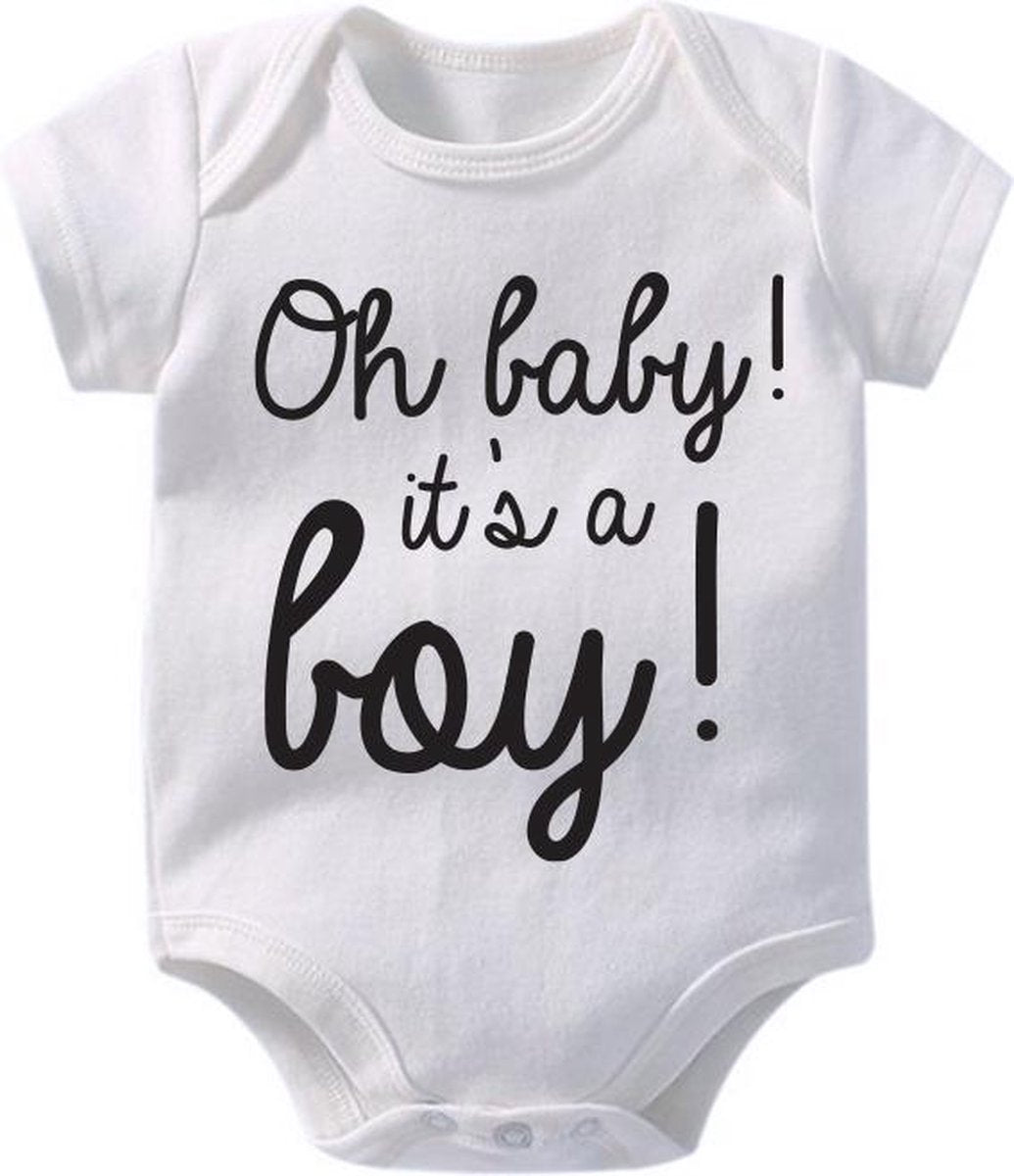 Hospitrix Baby Rompertje met Tekst Oh baby! It's a boy!| 0-3 maanden | Korte Mouw | Cadeau voor Zwangerschap