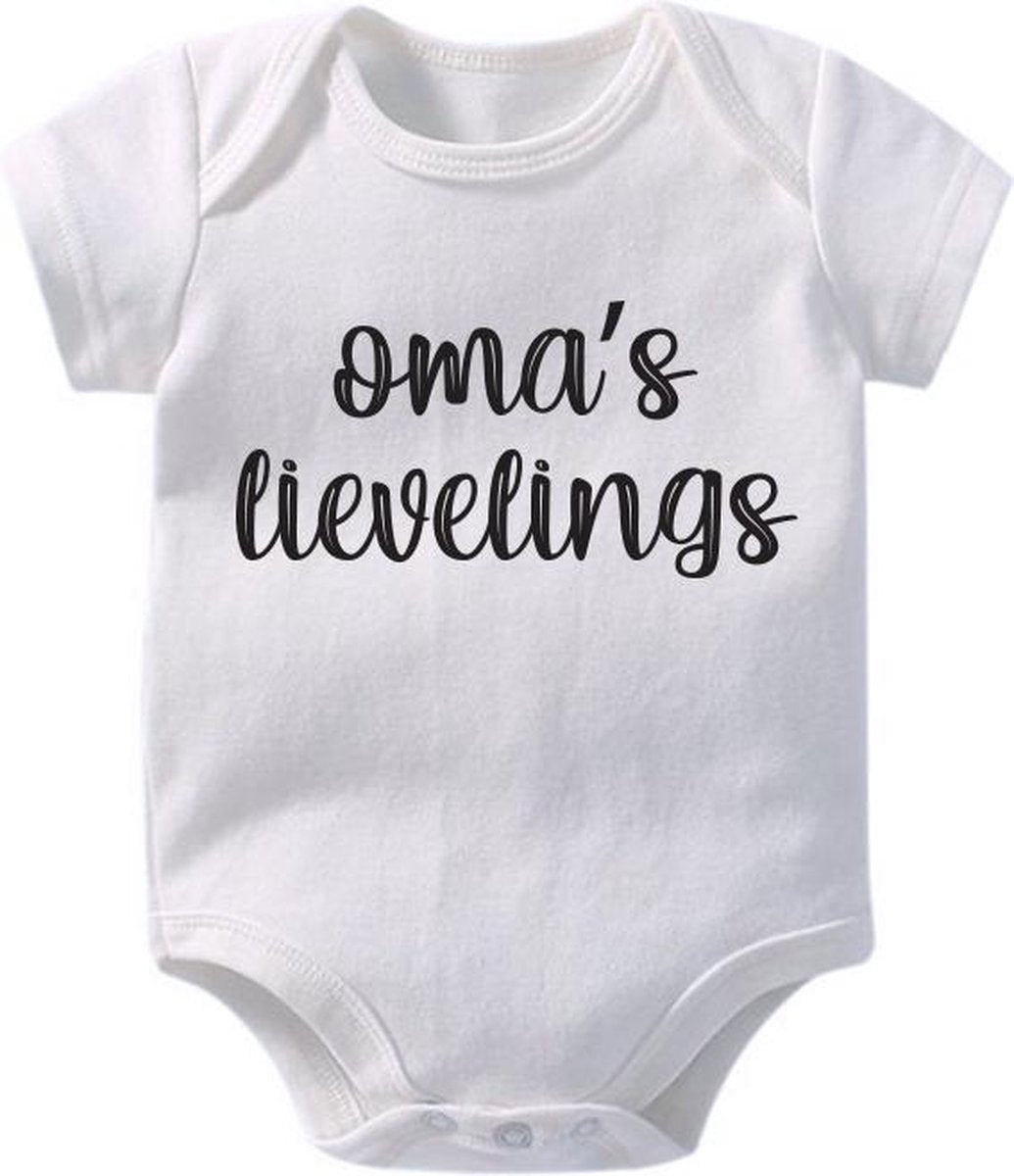 Hospitrix Baby Rompertje met Tekst Oma's lievelings| 0-3 maanden | Korte Mouw | Cadeau voor Zwangerschap