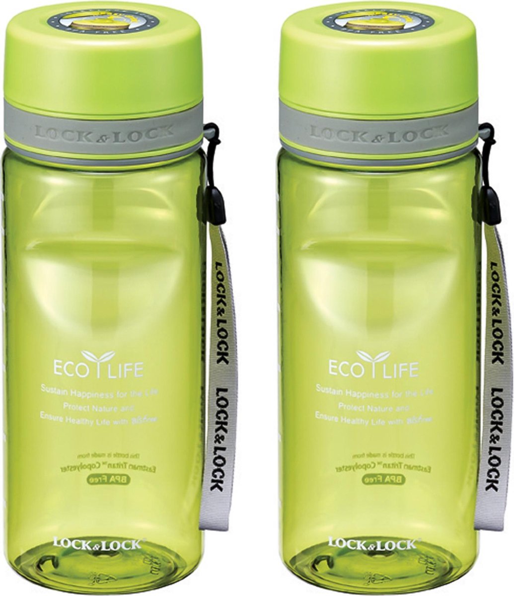 Lock&Lock Waterfles | Drinkfles - 600 ml - BPA-vrij - Lekvrij - Groen - Set van 2 stuks