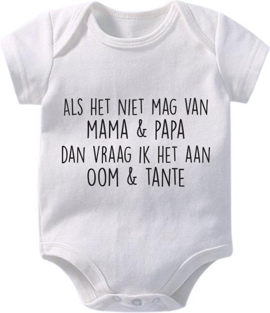 Hospitrix Baby Rompertje met Tekst Als het niet mag van mama & papa dan vraag ik het aan oom en tante| 0-3 maanden | Korte Mouw | Cadeau voor Zwangerschap